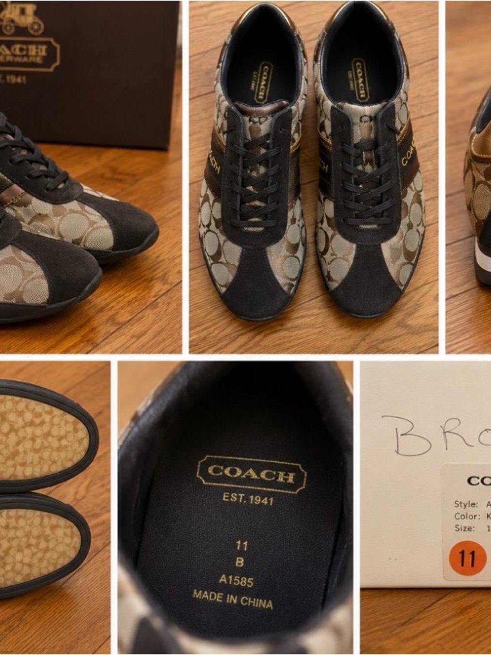 COACH Brown & Black Signature Canvas Low-Top Sneakers